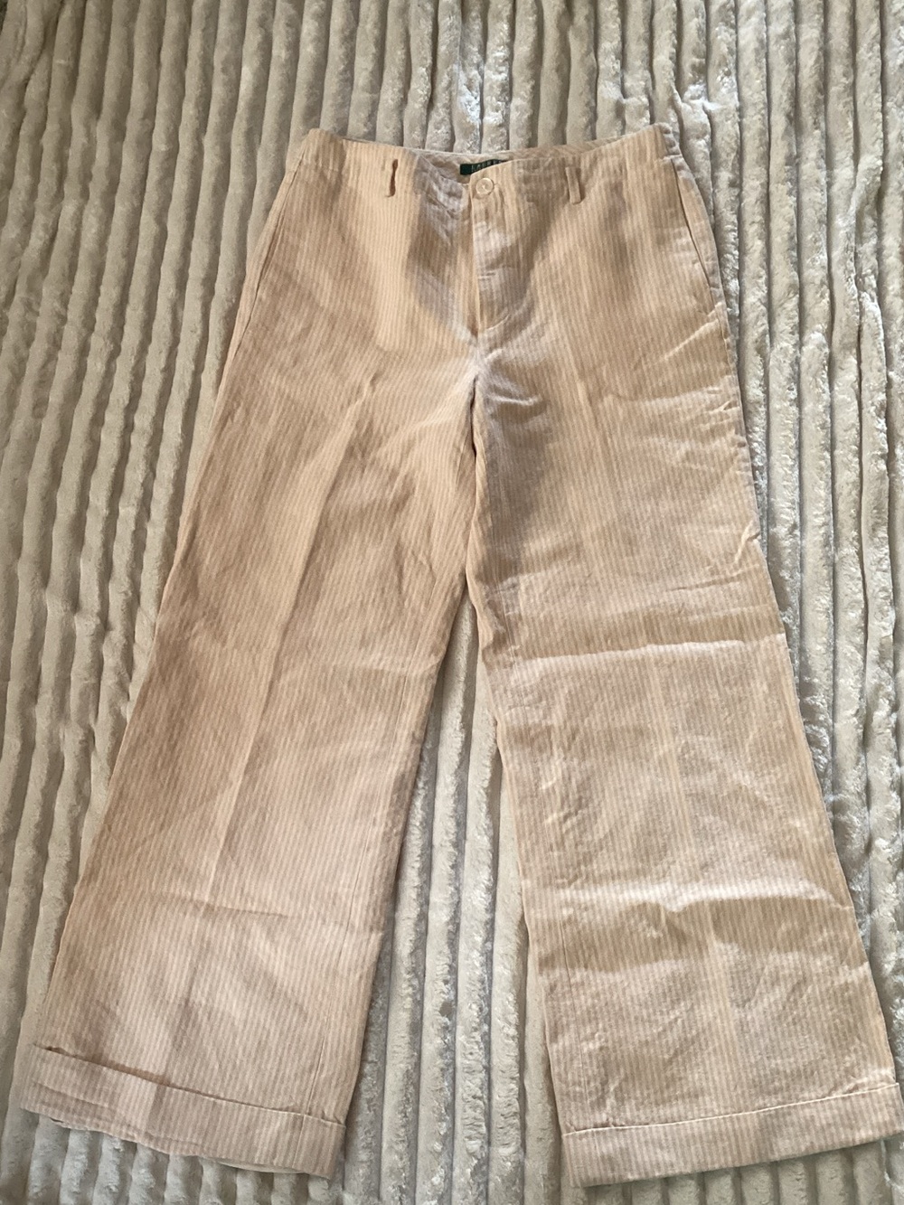 Ralph Lauren Women's Wide-Leg Linen Trousers in Light Tan